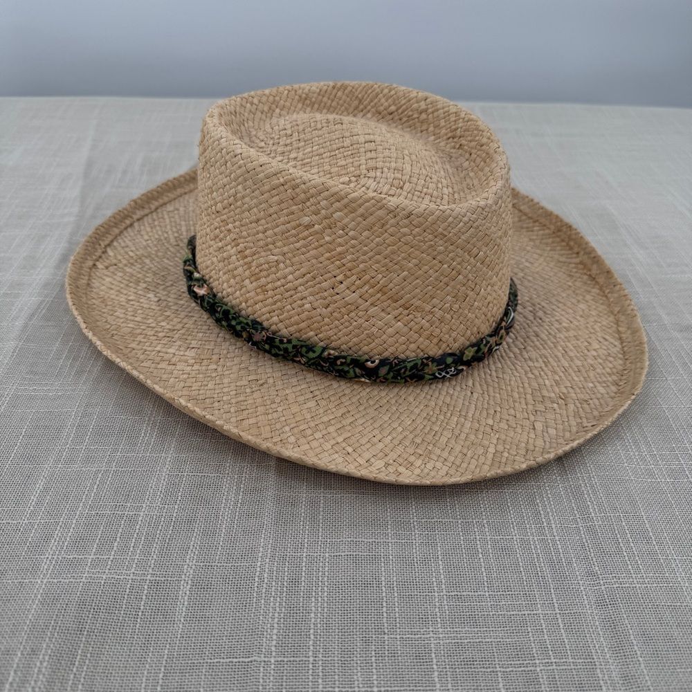 Summer Club Australia Hat Straw Natural Hat Woven Cloth Detail Trim Size Large